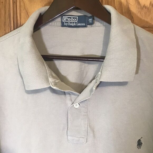 POLO by Ralph Lauren Polo Men's  2XLT Gray Pique Knit Short Sleeve Pony Shirt - Picture 5 of 11